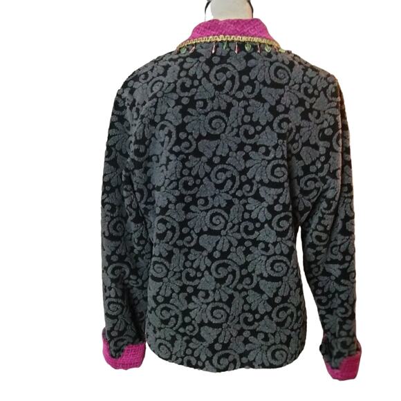 Vintage Taylor G Dallas Sz M Black Fleece Jacket Beaded Eclectic Mixed Media - Picture 6 of 6